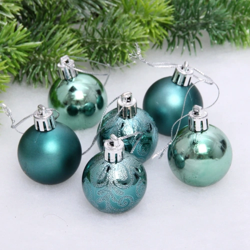 Новогодние шары 4 см (набор 6 шт) "Микс фактур", темный нефрит