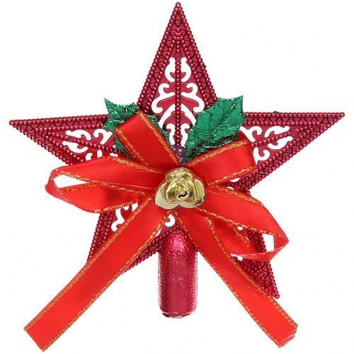 Верхушка на ёлку Сияющая звезда 10 см, красный_2