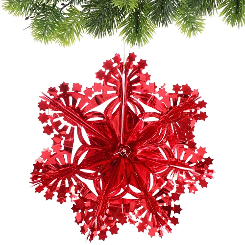 Украшение фольгированное Сказочная снежинка d-30 см, Красный_5