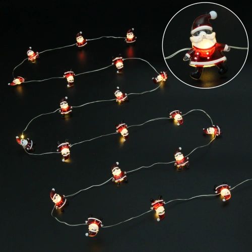 Гирлянда для дома "Дед Мороз" (3,3*2,5см) на батарейках 2,0 м 20 ламп LED, 1 реж., IP-20, Теплый белый (батарейки CR2032)