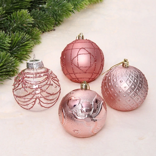 Новогодние шары Зимняя нежность 8 см (набор 12 шт), Розовое золото_6
