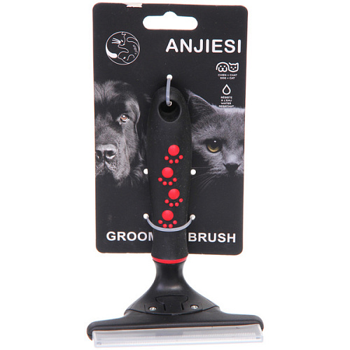 Расческа - фурминатор с кнопкой самоочистки для животных ПРОФФ - МОЙ БРО, прорезиненная ручка, цвет серыйчерный, 1114,5см _3