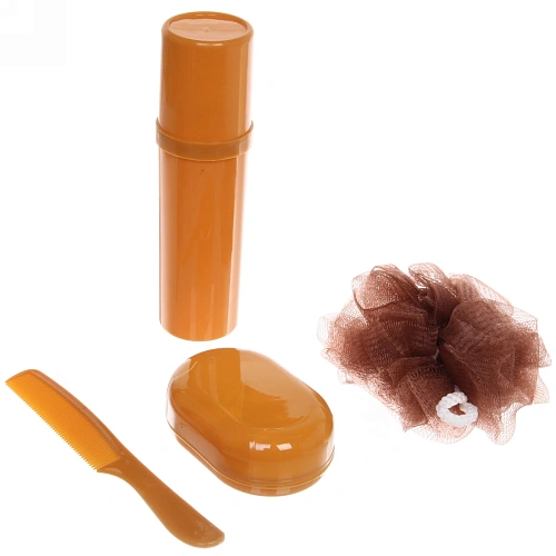 Набор банный дорожный 4шт Traveler - Rose, (мочалка, футляр 2шт, расческа), микс два цвета, 2113,56,5см,_4