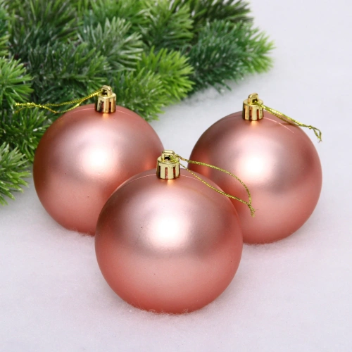 Новогодние шары 8 см (набор 3 шт) "Матовый", розовое золото
