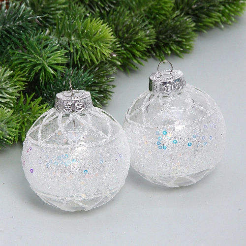 Набор шаров "Лазурная дымка " 8 см (в наборе 2 шт), Белый