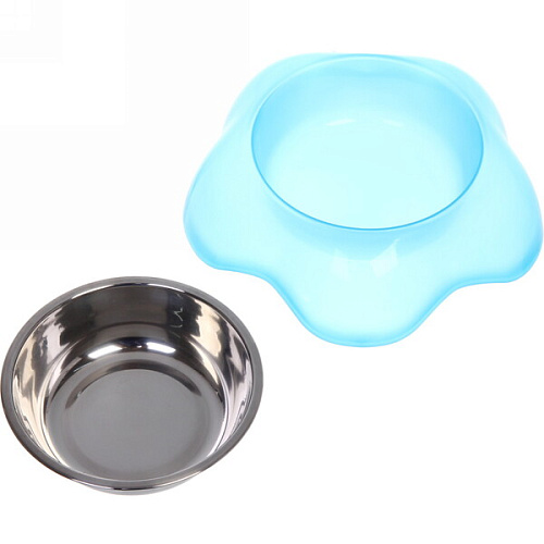 Миска пластиковая с металлической чашкой Цветок 16,54,2см цвет голубой_3