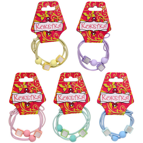 Резинки для волос детские 2шт "МЯТНЫЙ БУМ", квадратики, микс 5 цветов, d-5.5см (Кокетка)