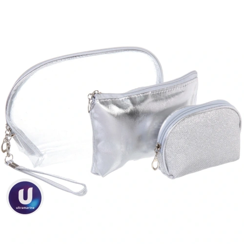 Косметички 3шт "ФРАТЕЛЛИ", цвет серебро, 24*16*8см (лейбл Ultramarin)