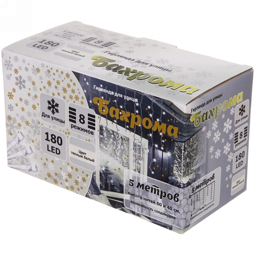 Гирлянда для улицы БАХРОМА ш5м в4060см 180 ламп LED, прозрпров, 8 реж, IP-54, Теплый белый (возможность соединения)_7