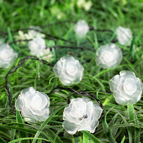 Гирлянда для улицы Нежный цветок 3 м 20 ламп LED чёрный провод, 2 реж,IP-55, Теплый белый (солнечная батарея)_4