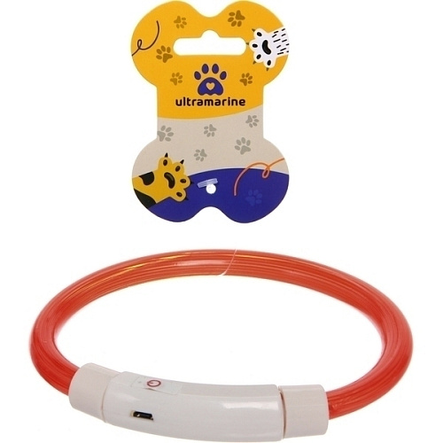 Ошейник неоновый для собак малых пород Защита Бро, цвет красный, зарядка от USB, шнур в комплекте, размер S - d 35см (пакет с подвесом)_3