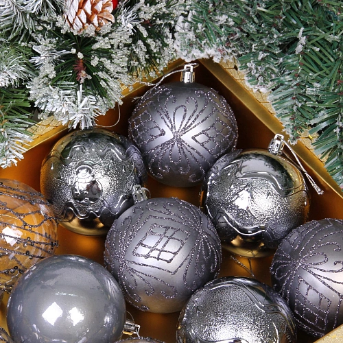 Новогодние шары Волшебство ночи 8 см (набор 12 шт), Графит_7