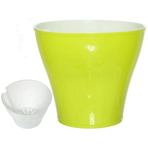 Кашпо для цветов пластиковое 1л d-14см "Афина" со вставкой лимон