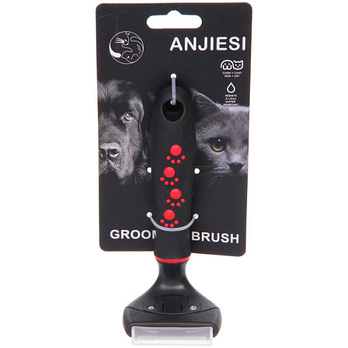 Расческа - фурминатор с кнопкой самоочистки для животных ПРОФФ - МОЙ БРО, прорезиненная ручка, цвет серыйчерный, 614,5см _3