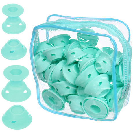 Бигуди силиконовые 40шт в косметичке "KUDRI", цвет голубой, два размера 2*5 и 1,5*3,9см