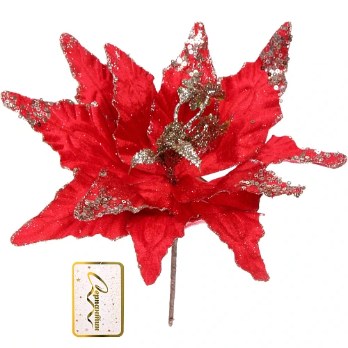 Украшение новогоднее Пуансеттия - Звёздное небо 28 см, Красныйшампань_4