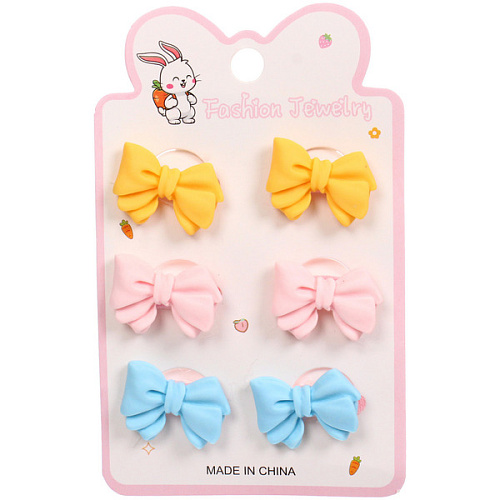 Резинки для волос детские 6шт БАМБИ БУМ Маттэ, Бантики, микс 6 цветов, d-2см1275см _6