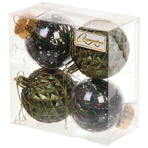 Новогодние шары 6 см (набор 4 шт) Яркая метель, изумрудзолото_3