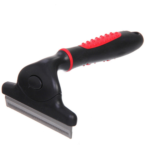 Расческа - фурминатор с кнопкой самоочистки для животных ПРОФФ - МОЙ БРО, прорезиненная ручка, цвет серыйчерный, 1114,5см _4