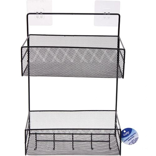 Органайзер металлический подвесной универсальный ФАНАДЕРО, цвет черный, две полки, с крючками, 2613425см (лейбл)_3