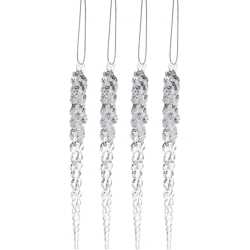 Подвеска Хрустальная сосулька 18 см (набор 4 шт), Серебро_2