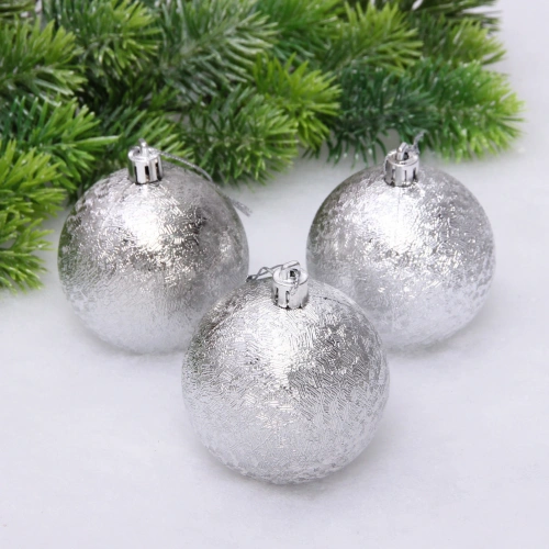 Новогодние шары 7см (набор 3шт) "Мягкий блеск", серебро