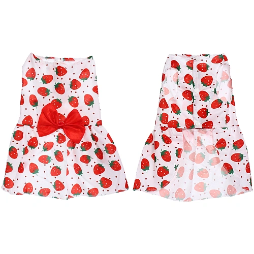 Платье для кошек и собак мелких пород Бонита на прогулке, клубнички, размер ХL, длина спинки 32-34см_10