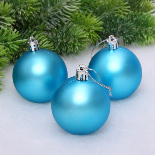 Новогодние шары 6 см (набор 3 шт) "Матовый", голубой