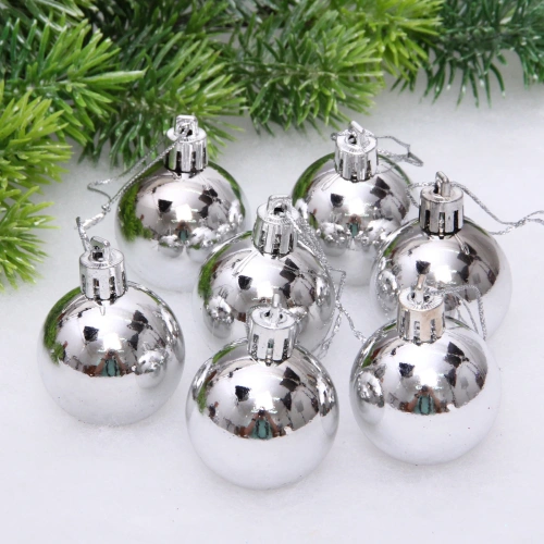 Новогодние шары 4 см (набор 24 шт) "Глянец", серебро
