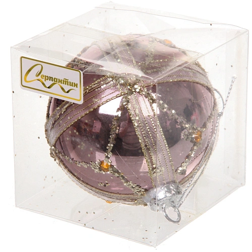 Новогодний шар Изящные полосы 8 см, Розовое золото_3