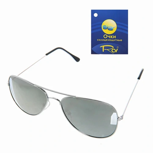 Очки солнцезащитные зеркальные "Авиаторы", оправа цвет серебро, черные дужки