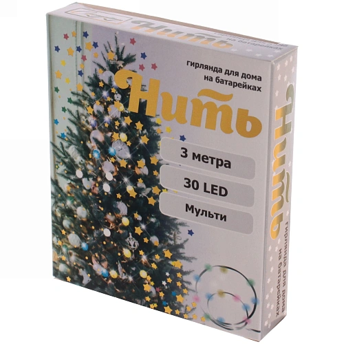 Гирлянда для дома на батарейках 3,0 м 30 ламп LED, 1 реж,IP-20, Мультицвет_5