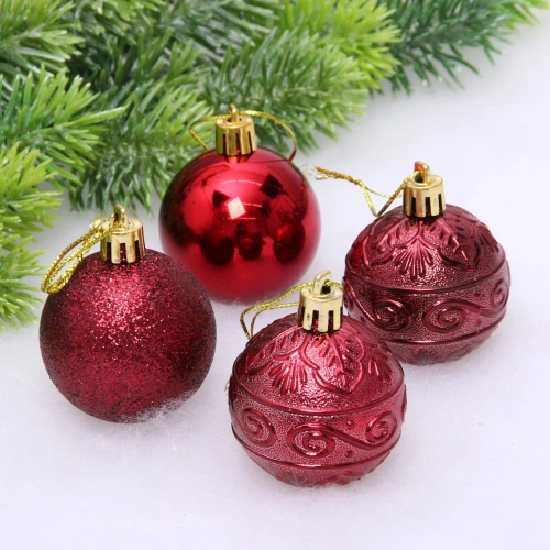 Новогодние шары 5 см (набор 4 шт) "Микс фактур", темный рубин
