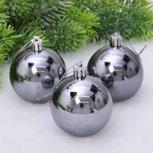 Новогодние шары 6 см (набор 3 шт) "Глянец", графит