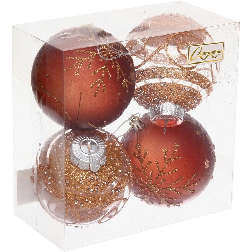 Набор шаров Морозная вуаль 8 см (в наборе 4 шт), Шоколад, янтарь_5