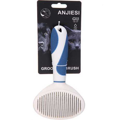 Расческа - пуходёрка для животных ЛАПУСИКИ, коллекция БРО, прорезиненная ручка, цвет белыйголубой, 115215см (блистер)_3