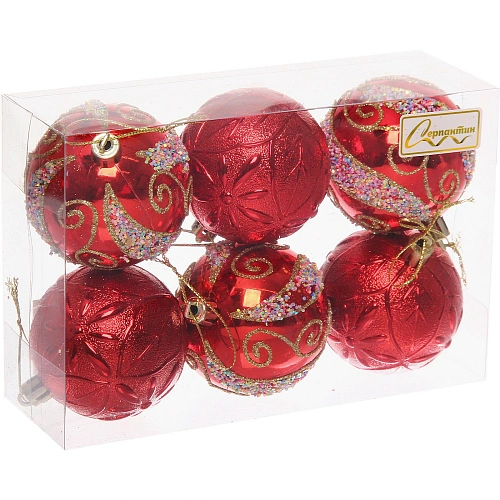 Набор шаров Шарм 6 см (в наборе 6 шт), Красный_2