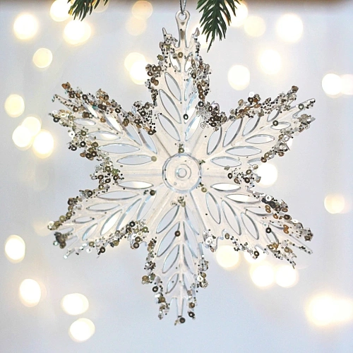 Подвеска "Блестящая снежинка" 15*13 см, Белый/Золотой блеск