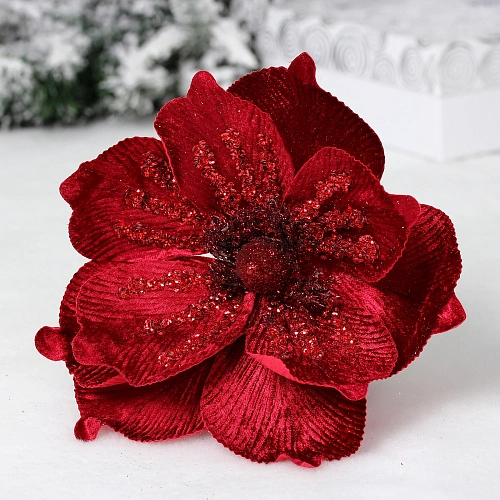 Украшение новогоднее "Пуансеттия - Ночное сияние" 25 см, Бордовый