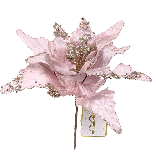 Украшение новогоднее Пуансеттия - Звёздное небо 28 см, Розовыйшампань_4