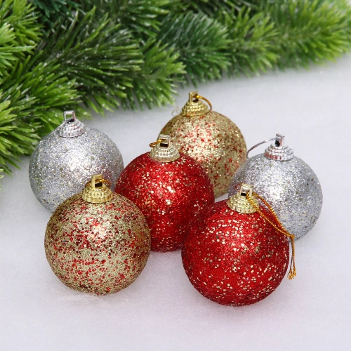 Набор украшений PRIME "Игра в снежки" 5 см (набор 6 шт), Красный,золото, серебро