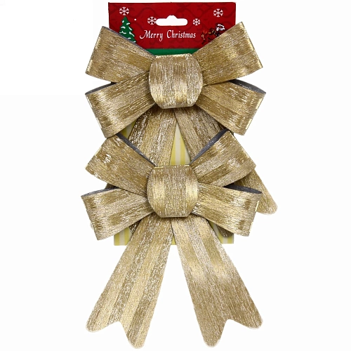 Бант на ёлку "Золотой блеск" 14 см (набор 2 шт)