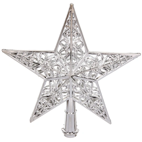 Звезда на ёлку 20 см Зимний узор серебро_5