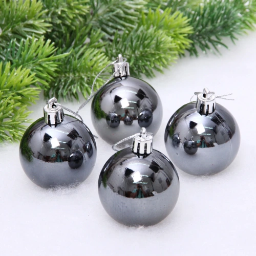 Новогодние шары 5 см (набор 4 шт) "Глянец", графит