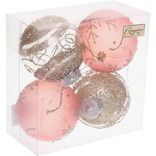 Набор шаров Морозная вуаль 8 см (в наборе 4 шт), Розовое золото, шампань_5