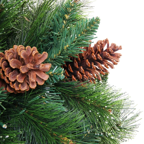 Елка светодиодная Лесная метель 180 см, ПВХ+леска (шишки и напыление), 671 ветка, 190 ламп LED, Теплый белый_11