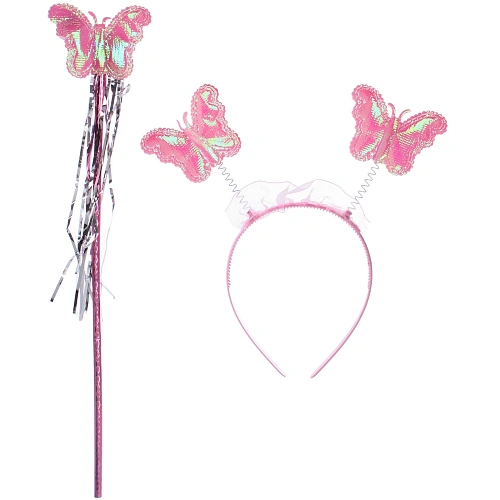 Карнавальный костюм Волшебная сказка (юбка, крылья, волшебная палочка, ободок), Розовый_3