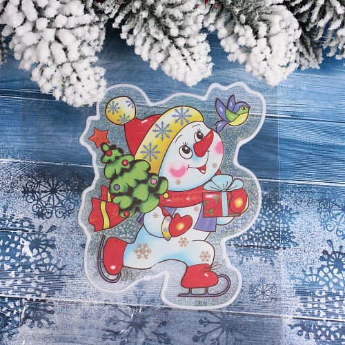 Наклейка на стекло Снеговик на коньках 1520 см_3