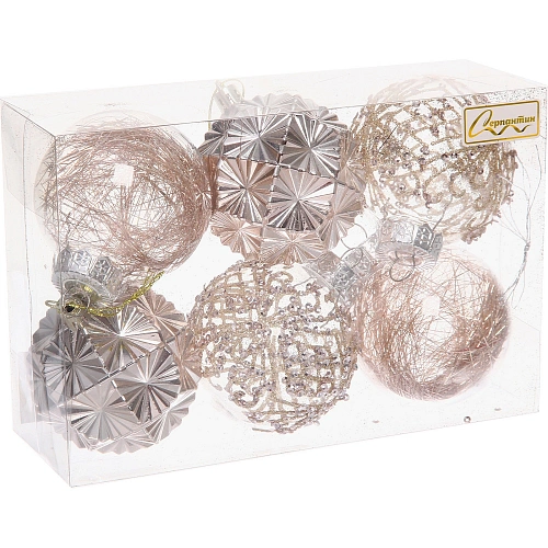 Набор шаров Зимний Этюд 7 см (в наборе 6 шт), Шампань_2