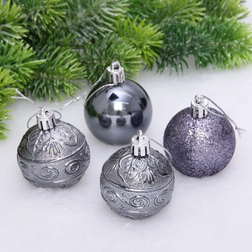 Новогодние шары 5 см (набор 4 шт) "Микс фактур", графит